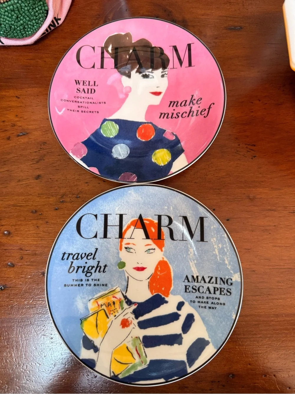 2 kate spade Pink & Blue Illustrated Fashion Wall Plates